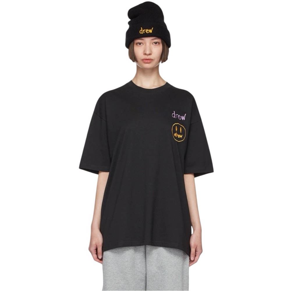 Drew House x Ssense Black Embroidered Stacked Logo Justin Bieber Tshirt